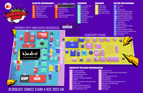 A Budapest Comic Con 2023 térképe a Bloodlust Comics standjának jelölésével